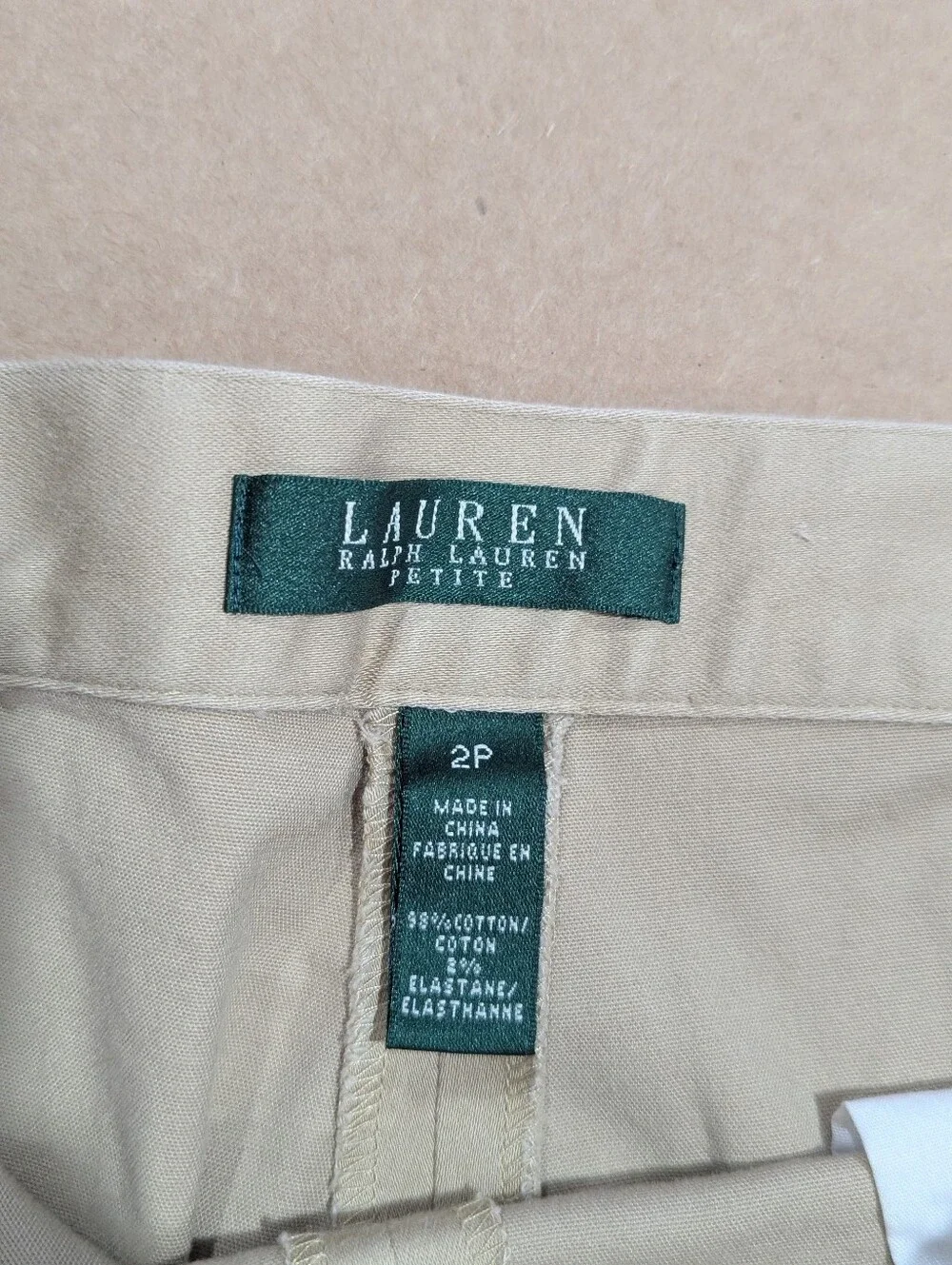 LAUREN Ralph Lauren Trousers Petite Beige Khaki Side Zip Ankle Pants Sz 2P *EUC
